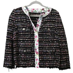 Dolce & Gabbana Black Pink Floral Woven Tweed Blazer Size 40 Approx US 4
